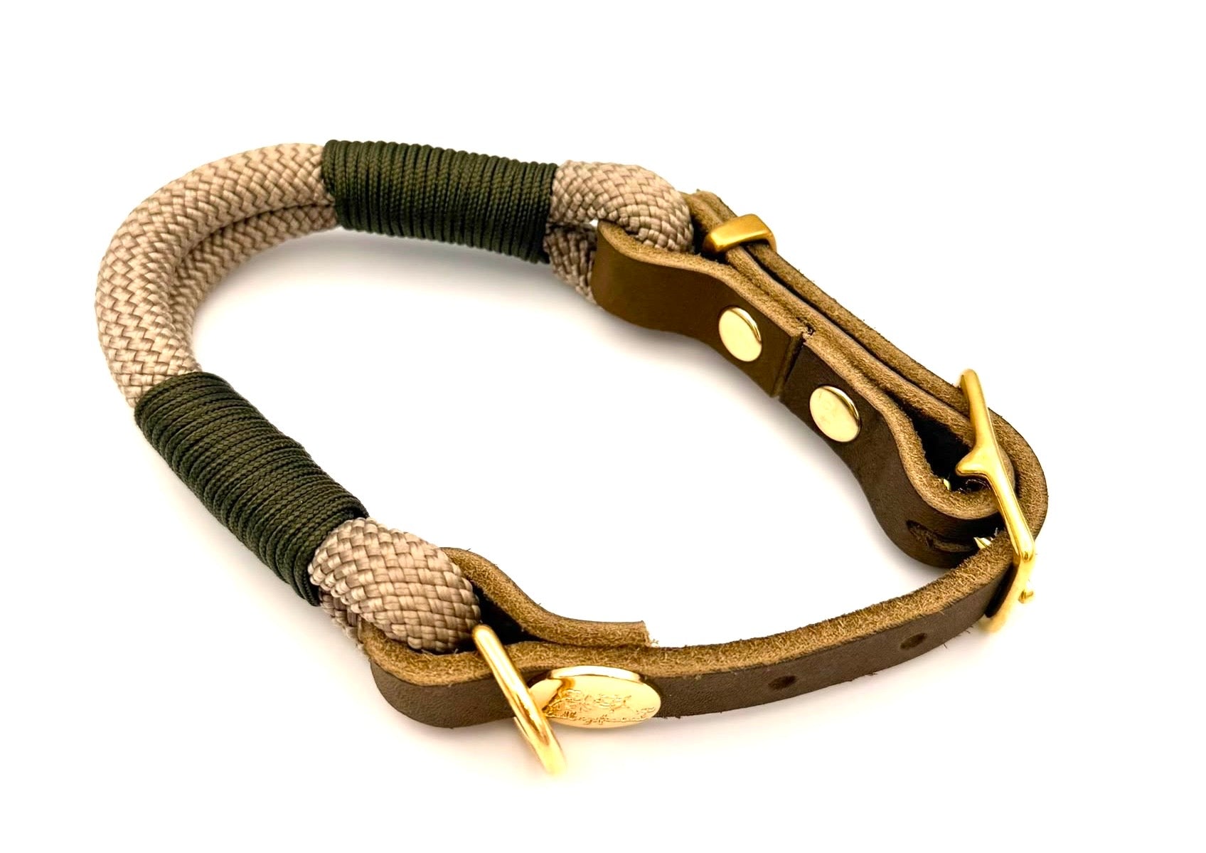 Tau-Leder-Halsband Taupe/Oliv
