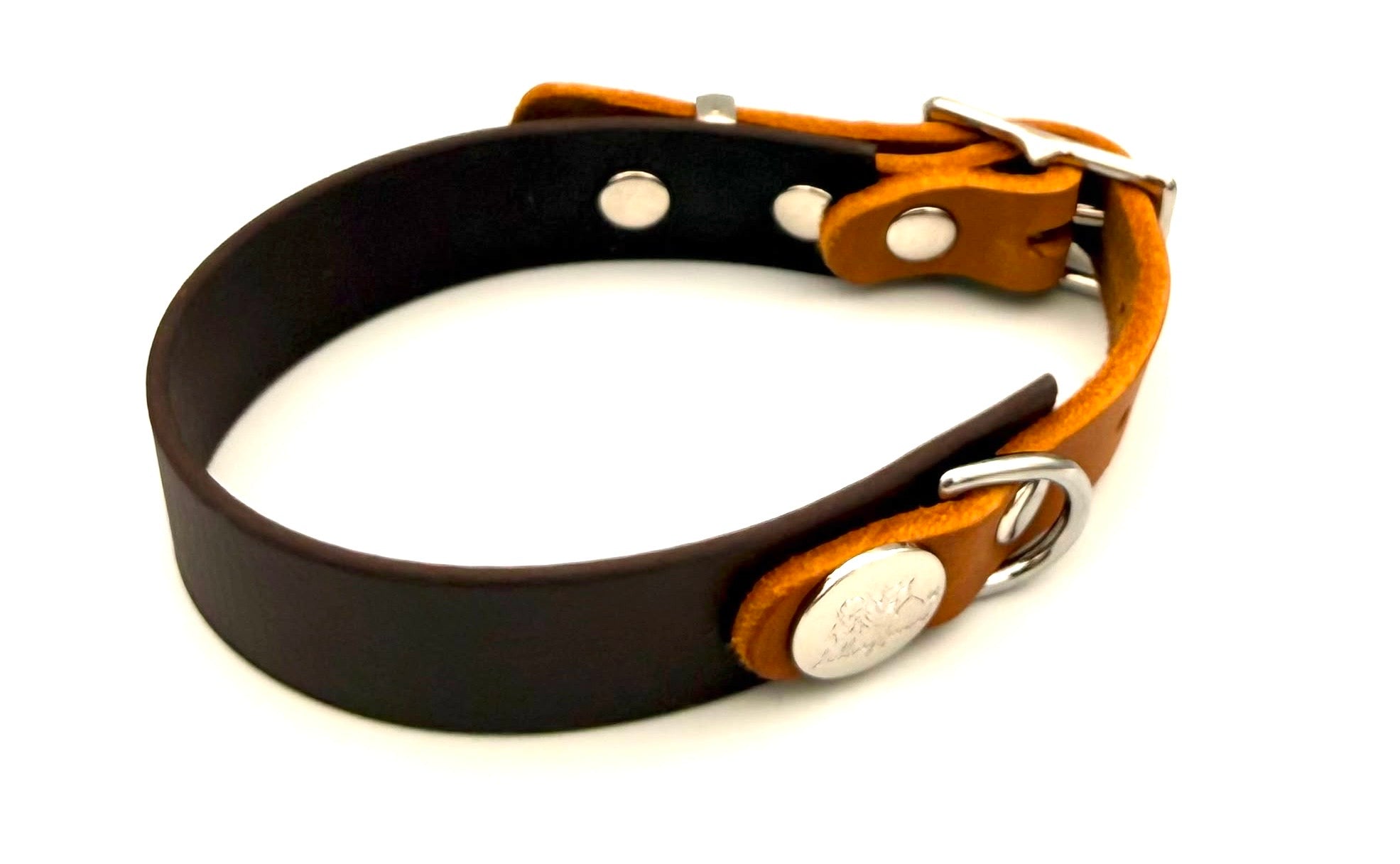 Biothane Lederhalsband Dunkelbraun/Silber