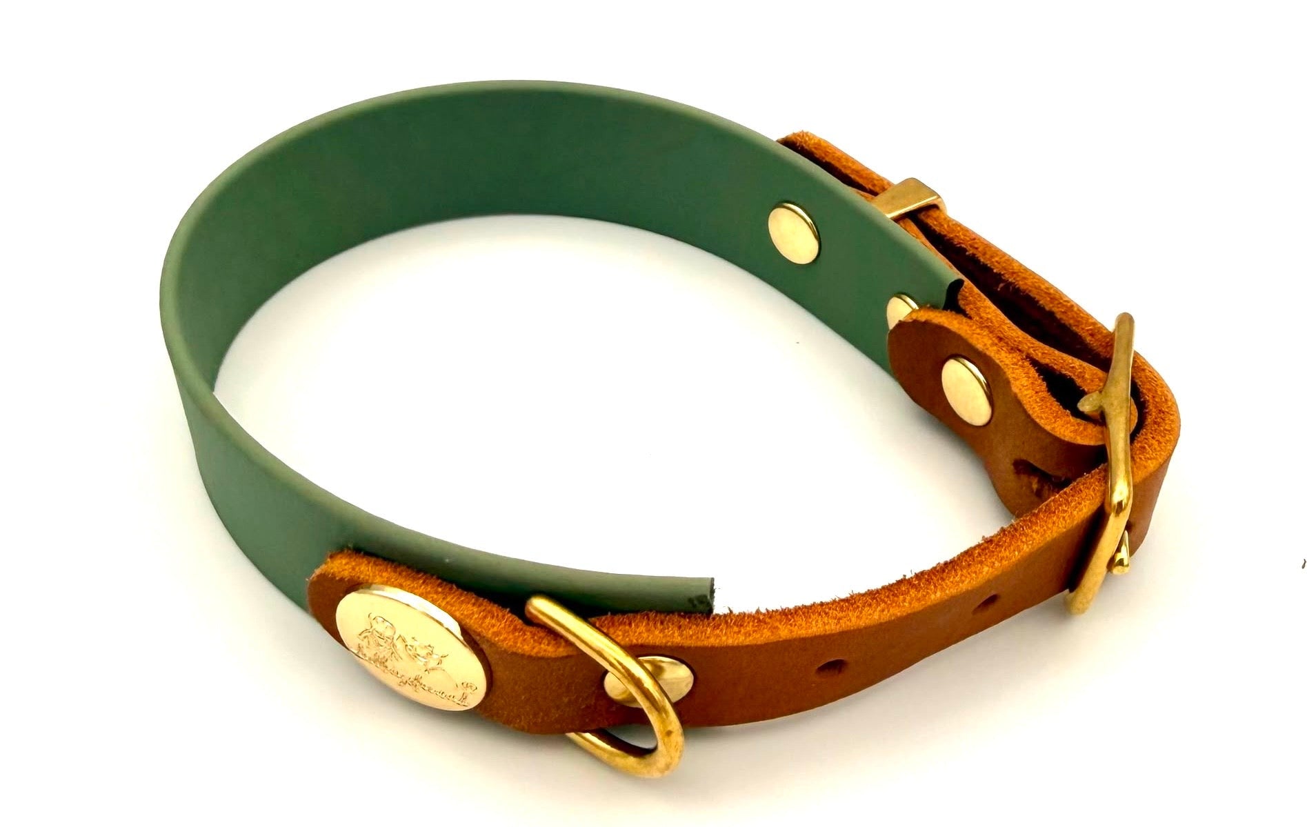 Biothane Lederhalsband Hellgrün/Gold