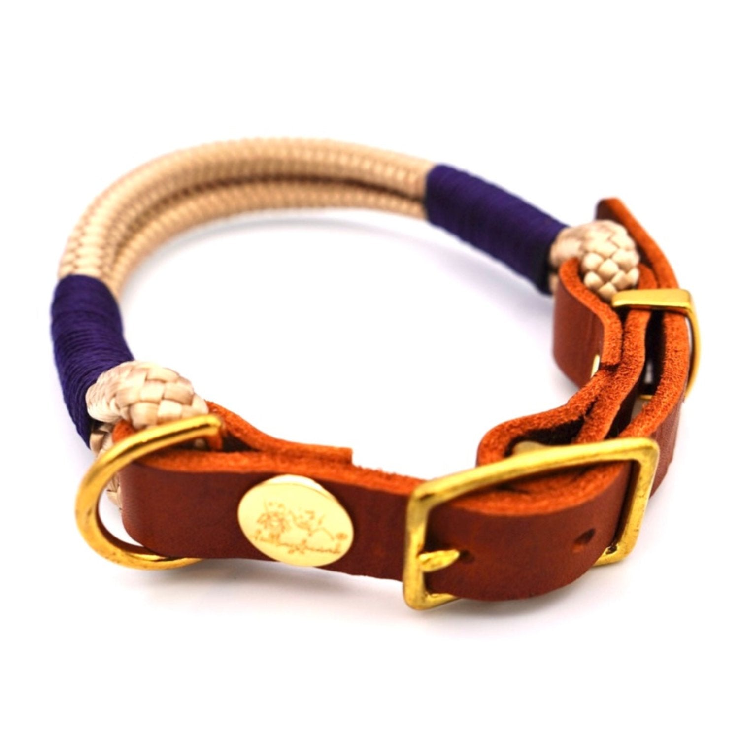 Tau-Leder-Halsband Beige Dunkelblau