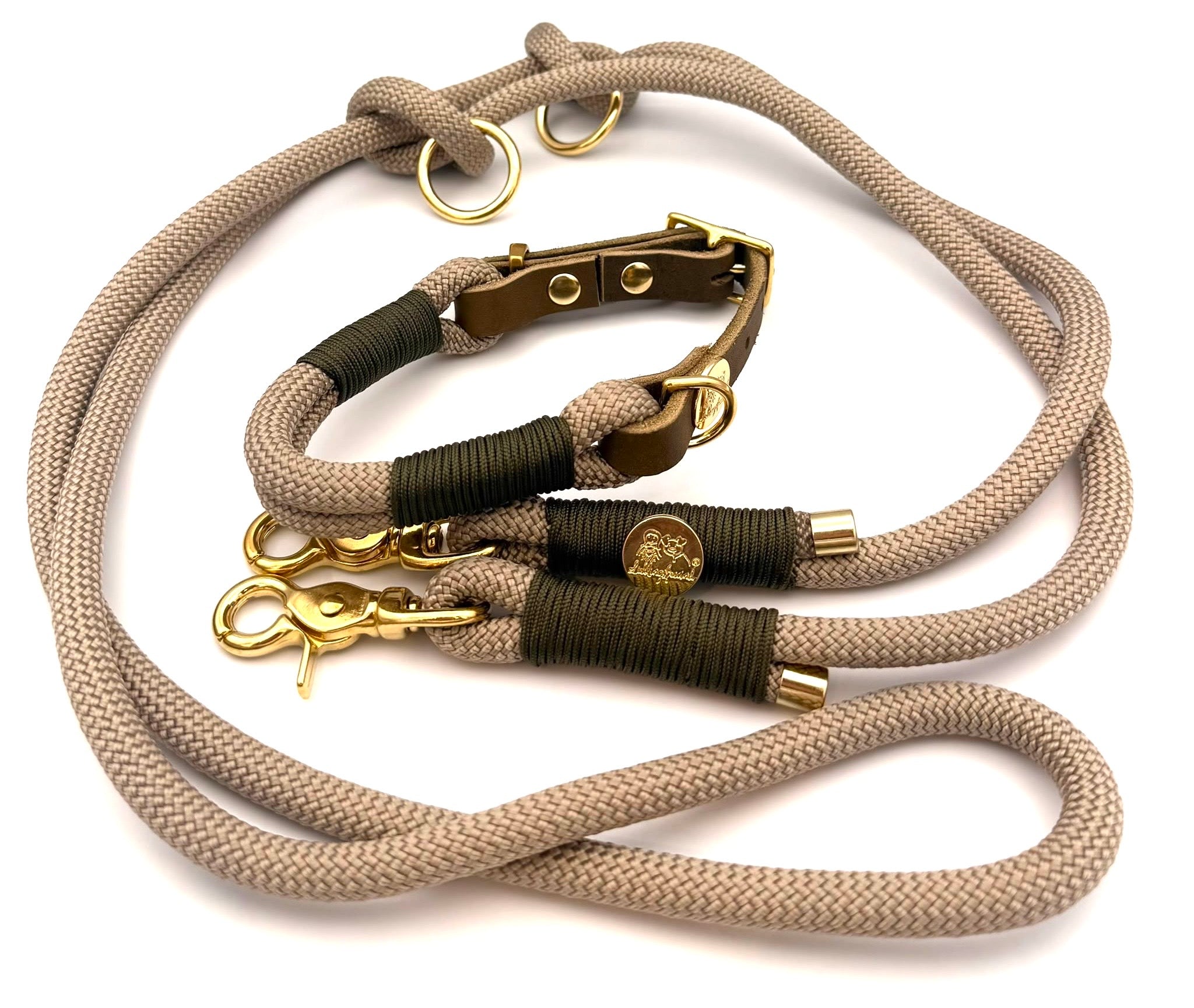 Tau-Leder-Halsband Taupe/Oliv