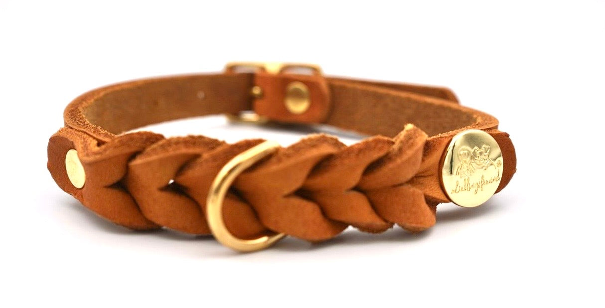 Lederhalsband geflochten Cognac