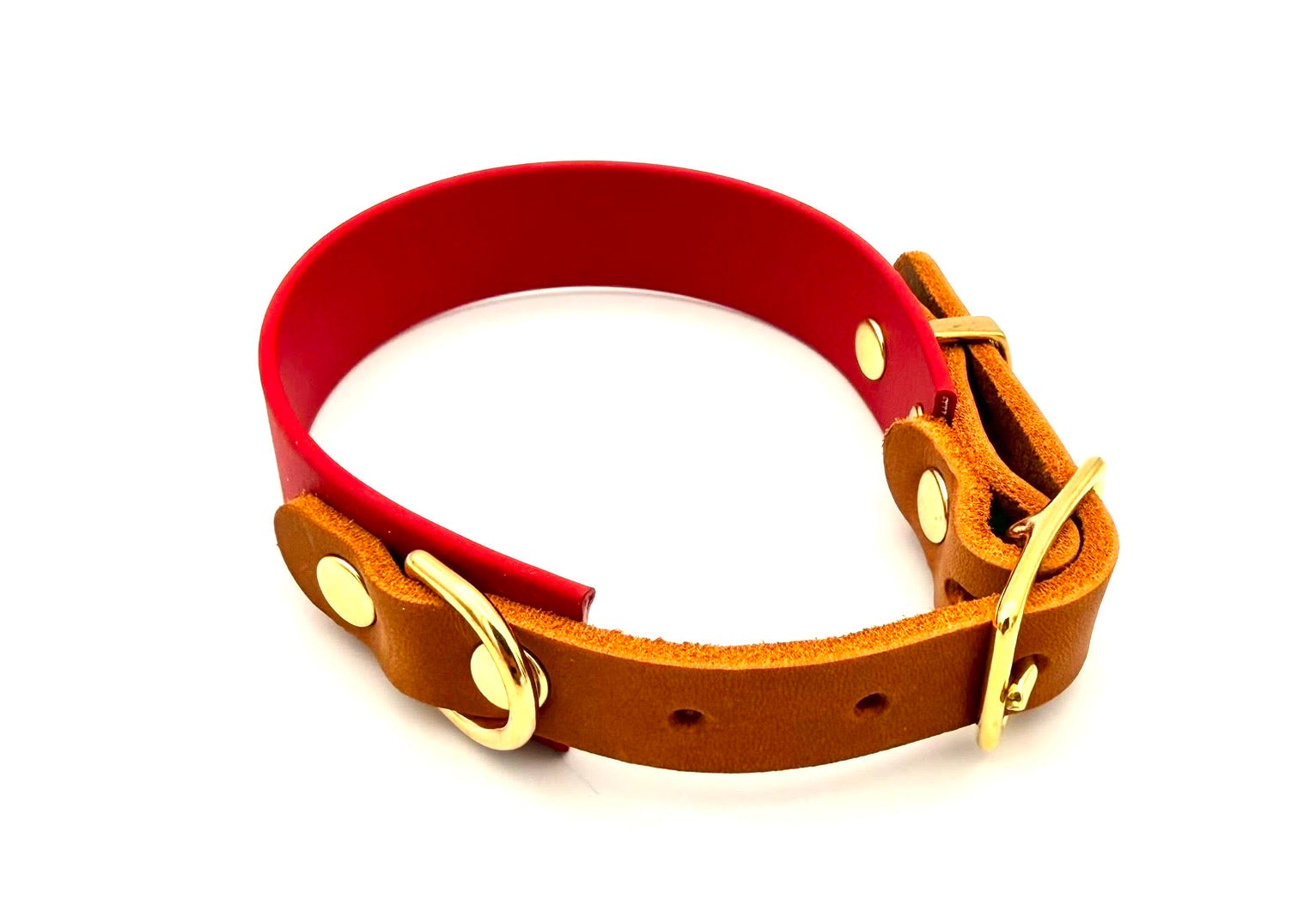 Biothane Lederhalsband Weinrot/Gold