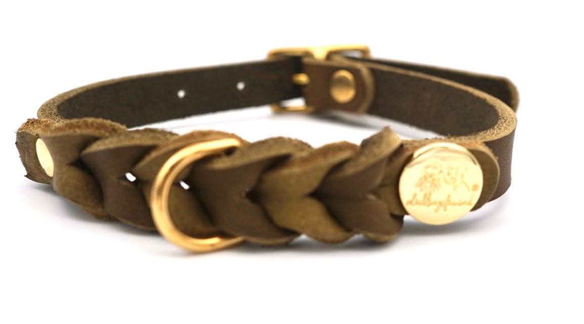 Lederhalsband geflochten Oliv