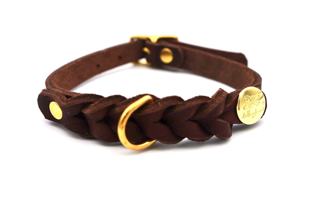 Lederhalsband geflochten Dunkelbraun