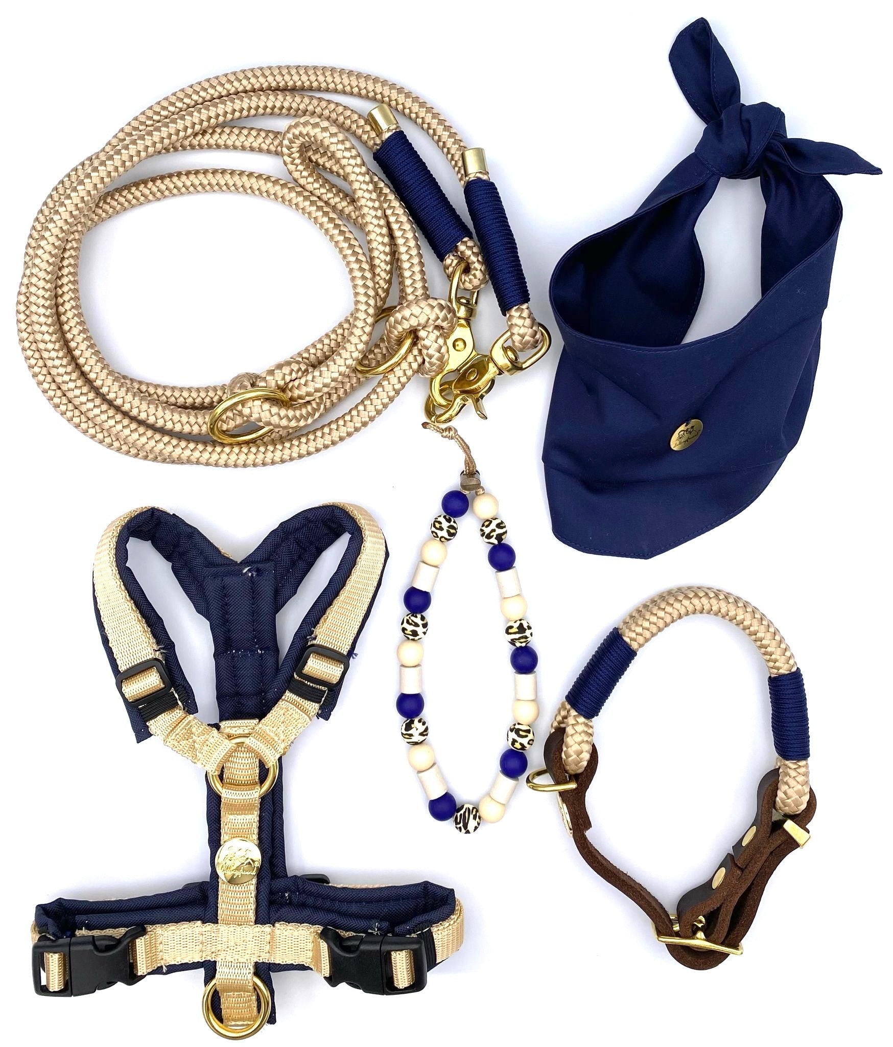 Tau-Leder-Halsband Beige Dunkelblau