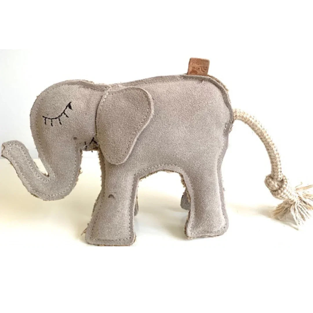 Nachhaltiges Hundespielzeug "Ella Elefant" | Robust & 100% schadstofffrei | Upcycling Leder & natürliche Baumwolle