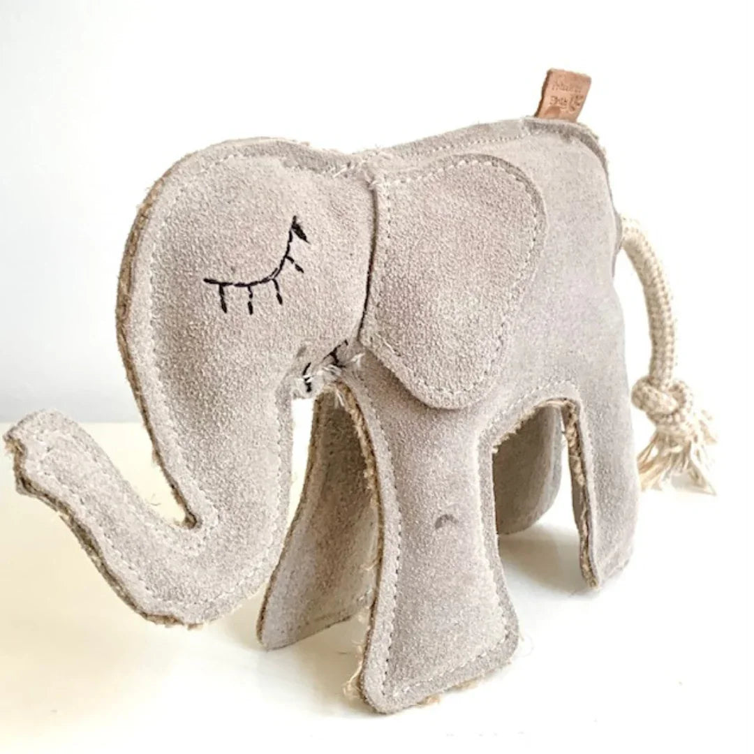 Nachhaltiges Hundespielzeug "Ella Elefant" | Robust & 100% schadstofffrei | Upcycling Leder & natürliche Baumwolle