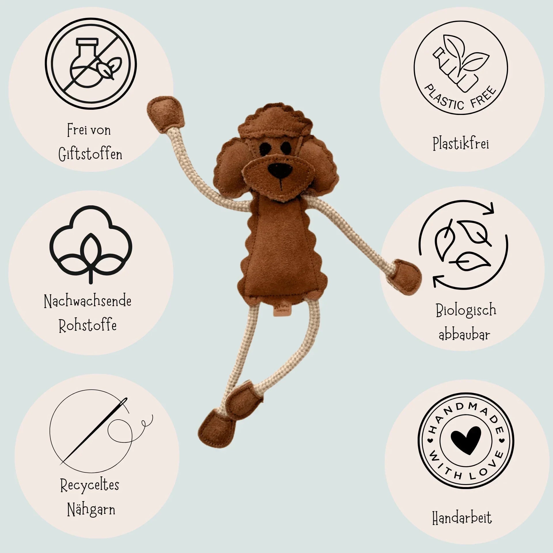 Nachhaltiges Leder Hundespielzeug "Piet Pudel" | Robust & 100% schadstofffrei | Upcycling Leder & natürliche Baumwolle