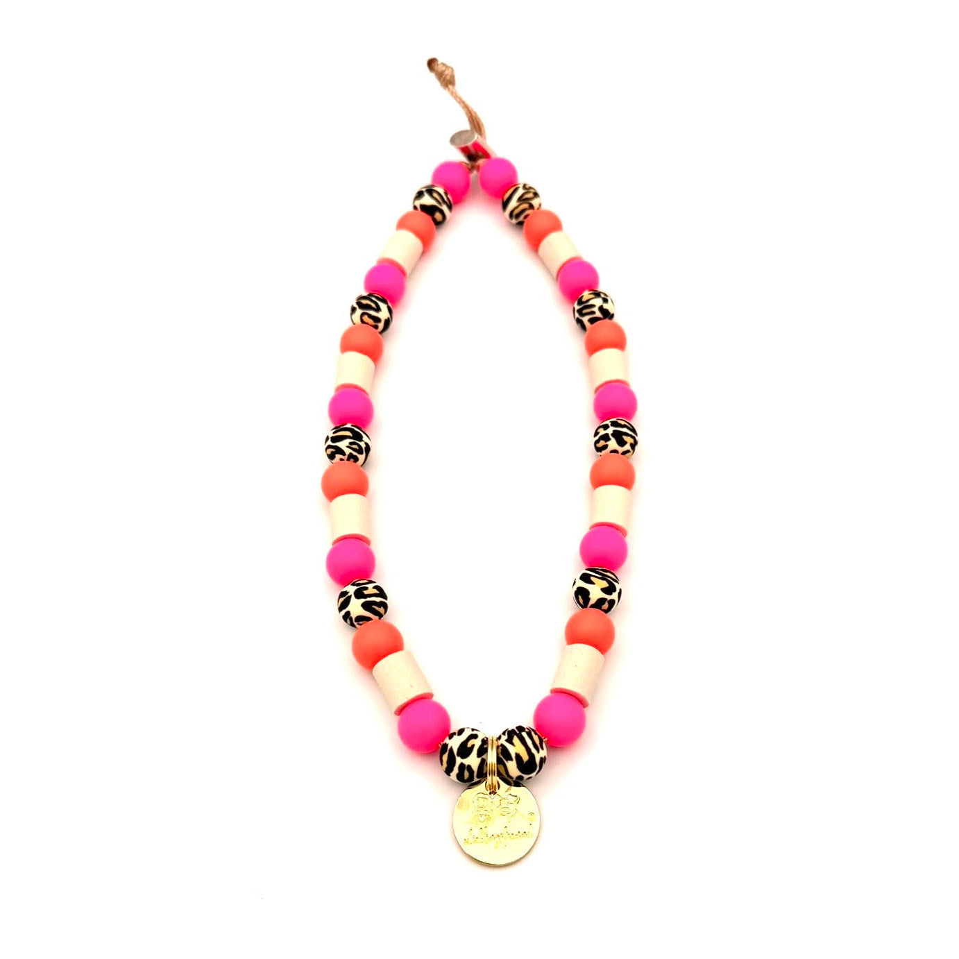 EM-Keramikkette für Hunde in Leo Neonpink, aus EM-Keramikperlen
