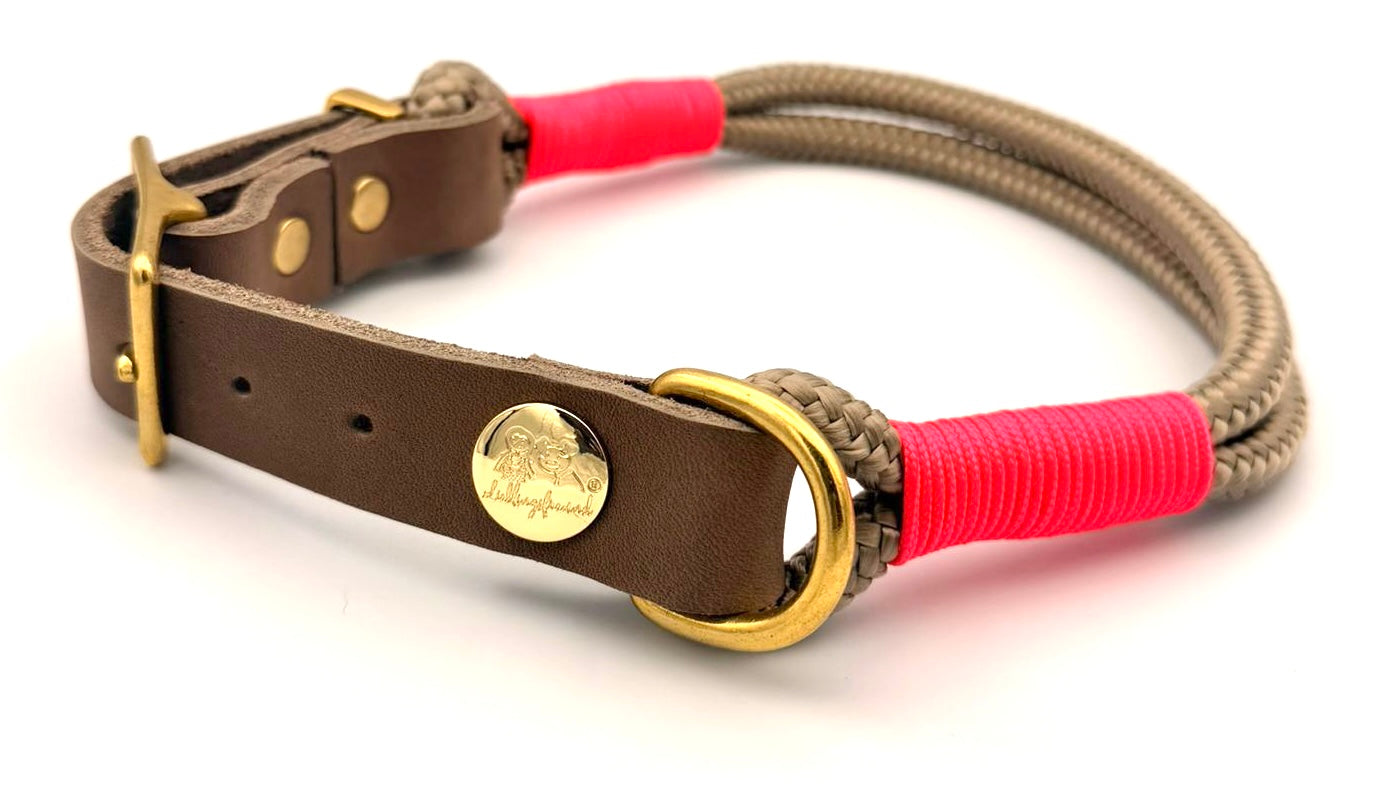 Tau-Leder-Halsband Taupe Neonlachs