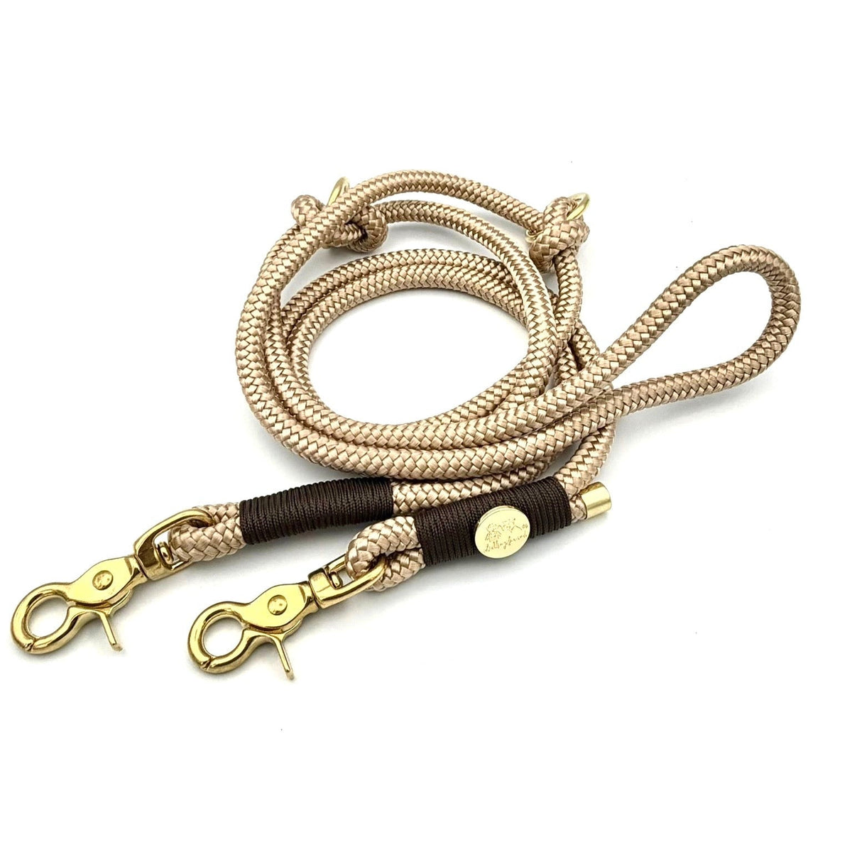 Tauleine für Hunde in Beige und Braun mit Messingbeschlägen