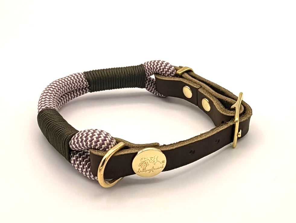 Tau-Leder-Halsband Flieder Oliv