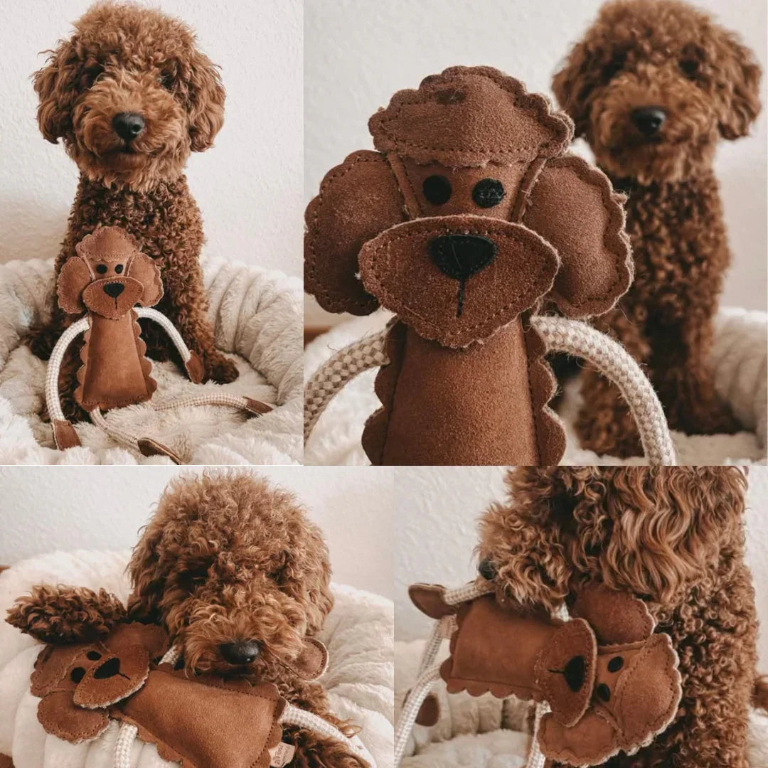 Nachhaltiges Leder Hundespielzeug "Piet Pudel" | Robust & 100% schadstofffrei | Upcycling Leder & natürliche Baumwolle