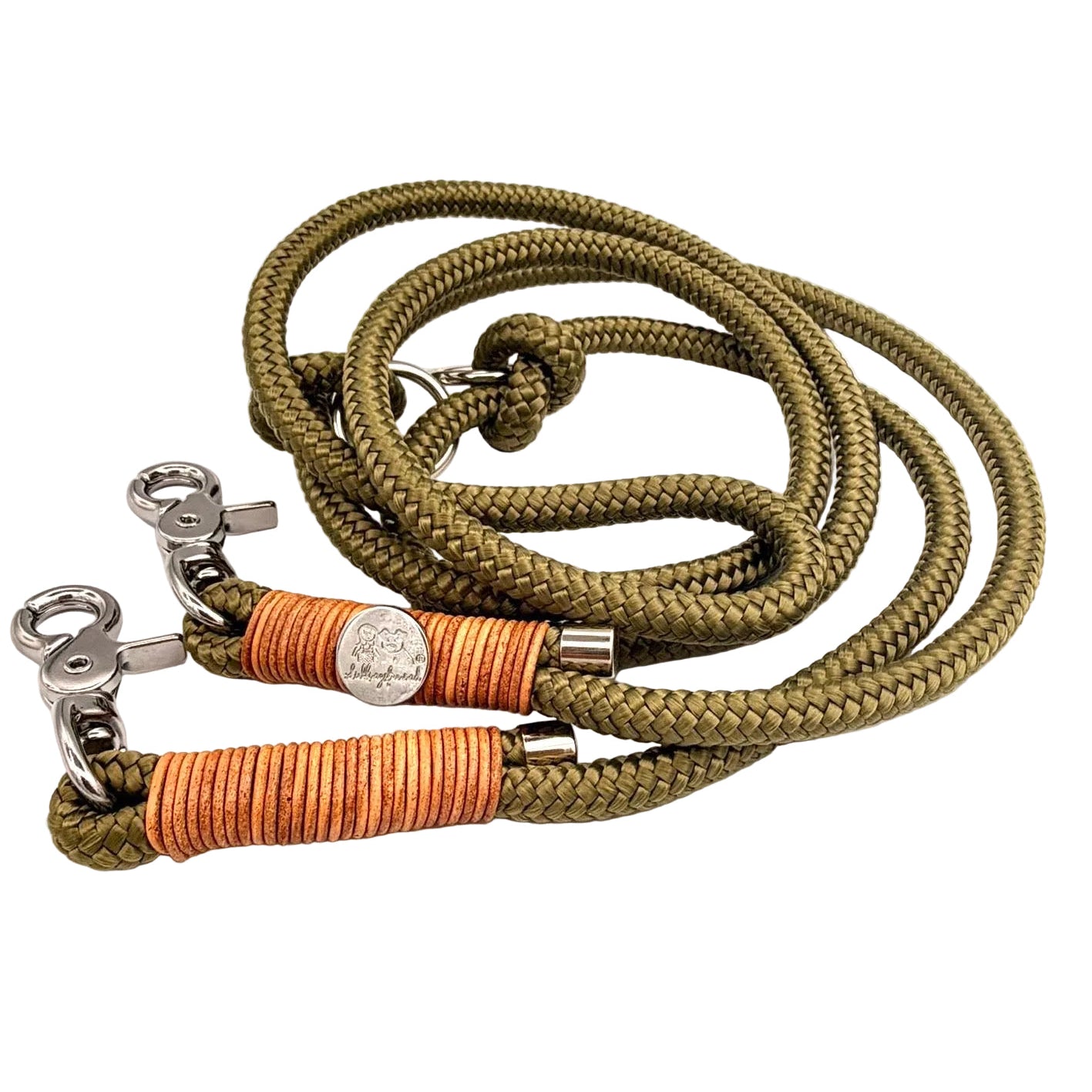 Tauleine für Hunde in Oliv mit Fettleder-Details