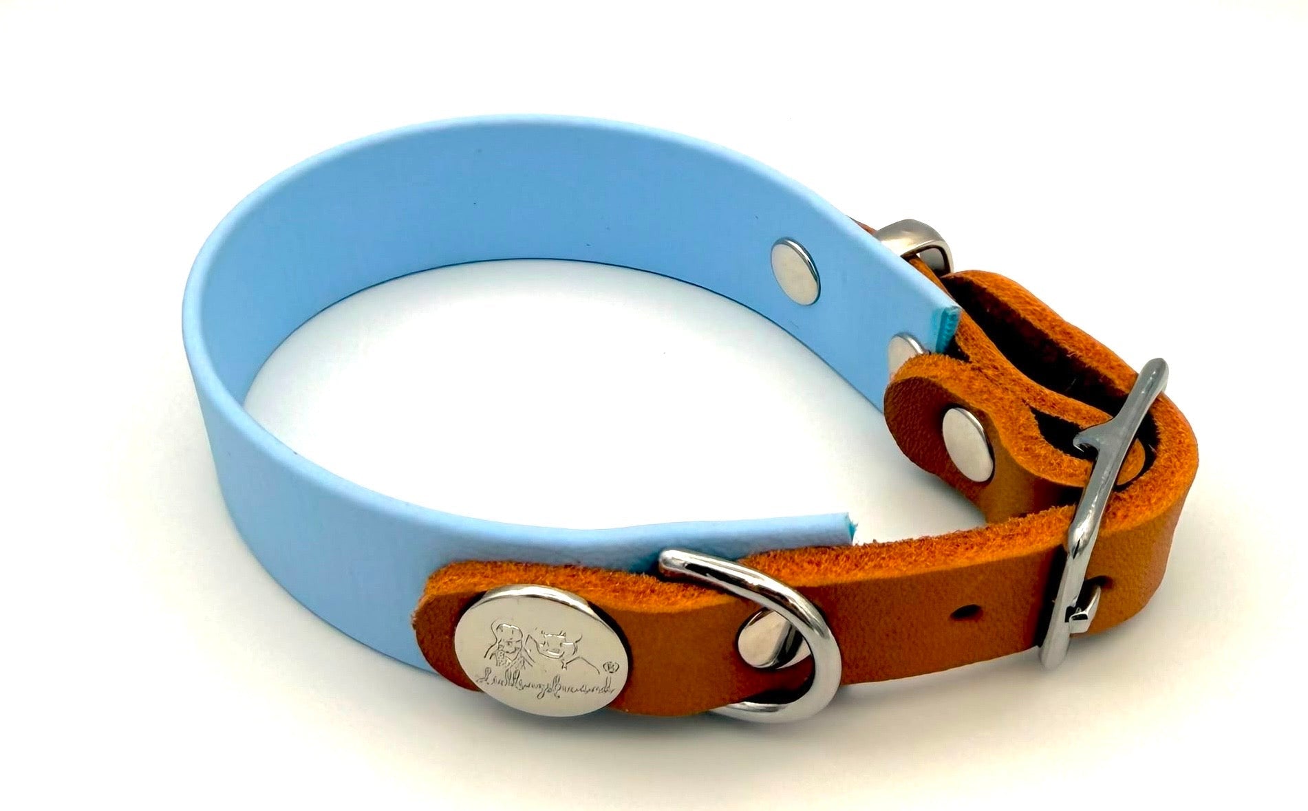 Biothane Lederhalsband Hellblau/Silber