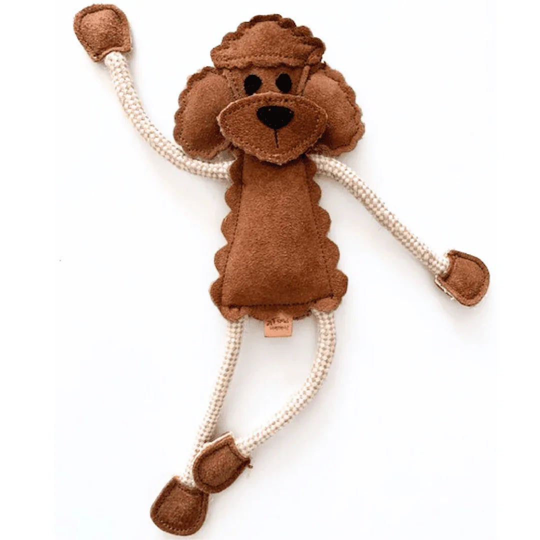 Nachhaltiges Leder Hundespielzeug "Piet Pudel" | Robust & 100% schadstofffrei | Upcycling Leder & natürliche Baumwolle