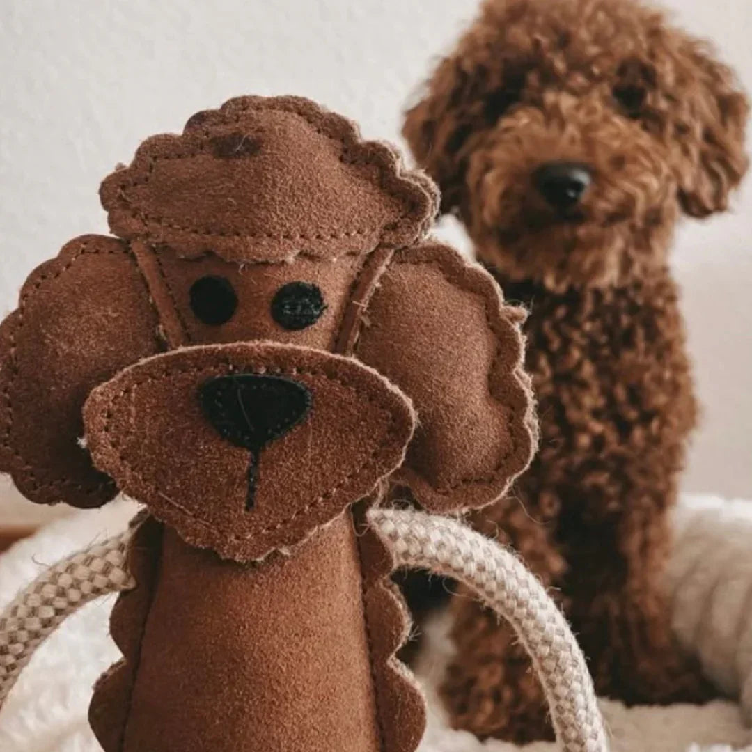 Nachhaltiges Leder Hundespielzeug "Piet Pudel" | Robust & 100% schadstofffrei | Upcycling Leder & natürliche Baumwolle