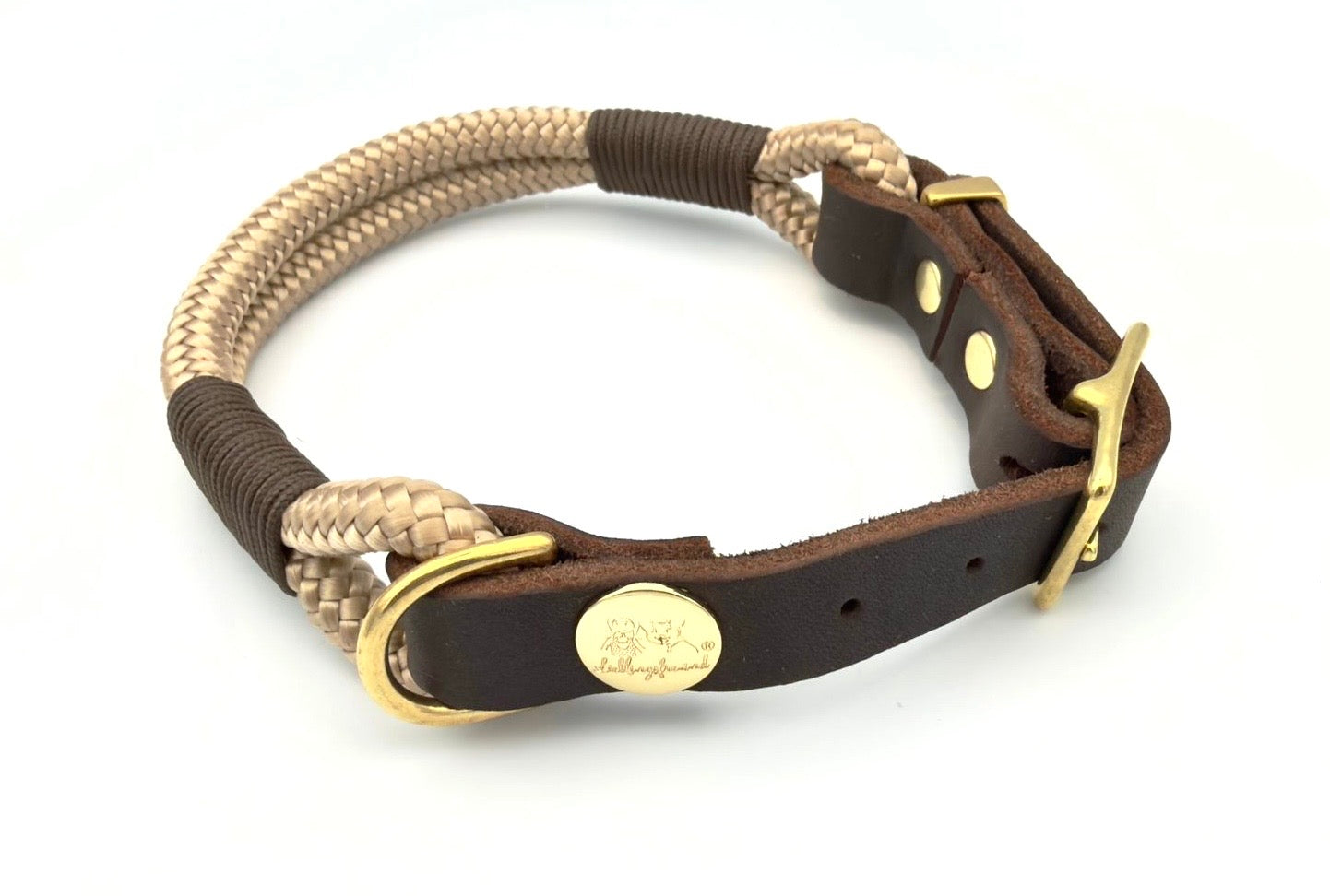 Tau-Leder-Halsband Beige Braun