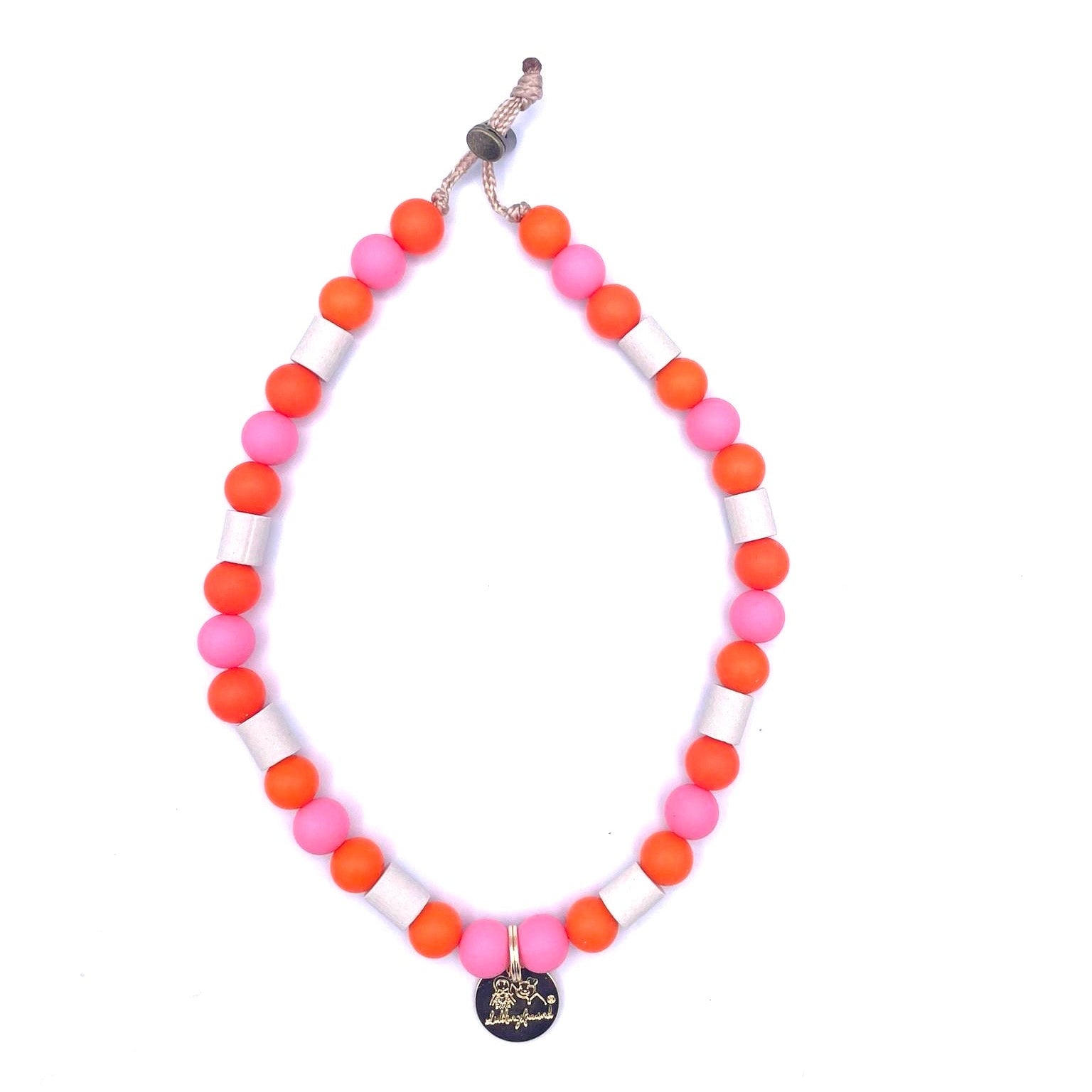 EM-Keramikkette für Hunde in Pink und Orange aus EM-Keramikperlen