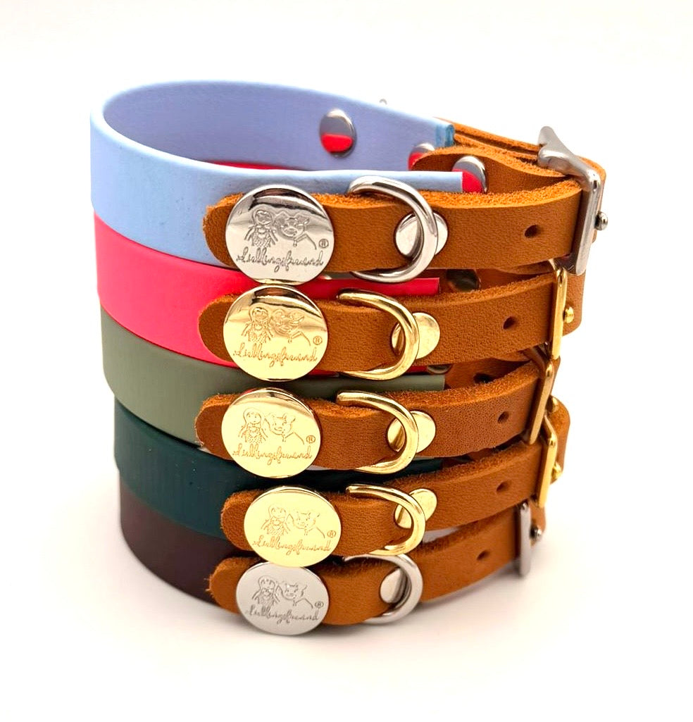 Biothane Lederhalsband Hellblau/Silber