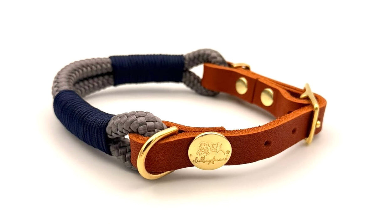 Tau-Leder-Halsband Grau Dunkelblau