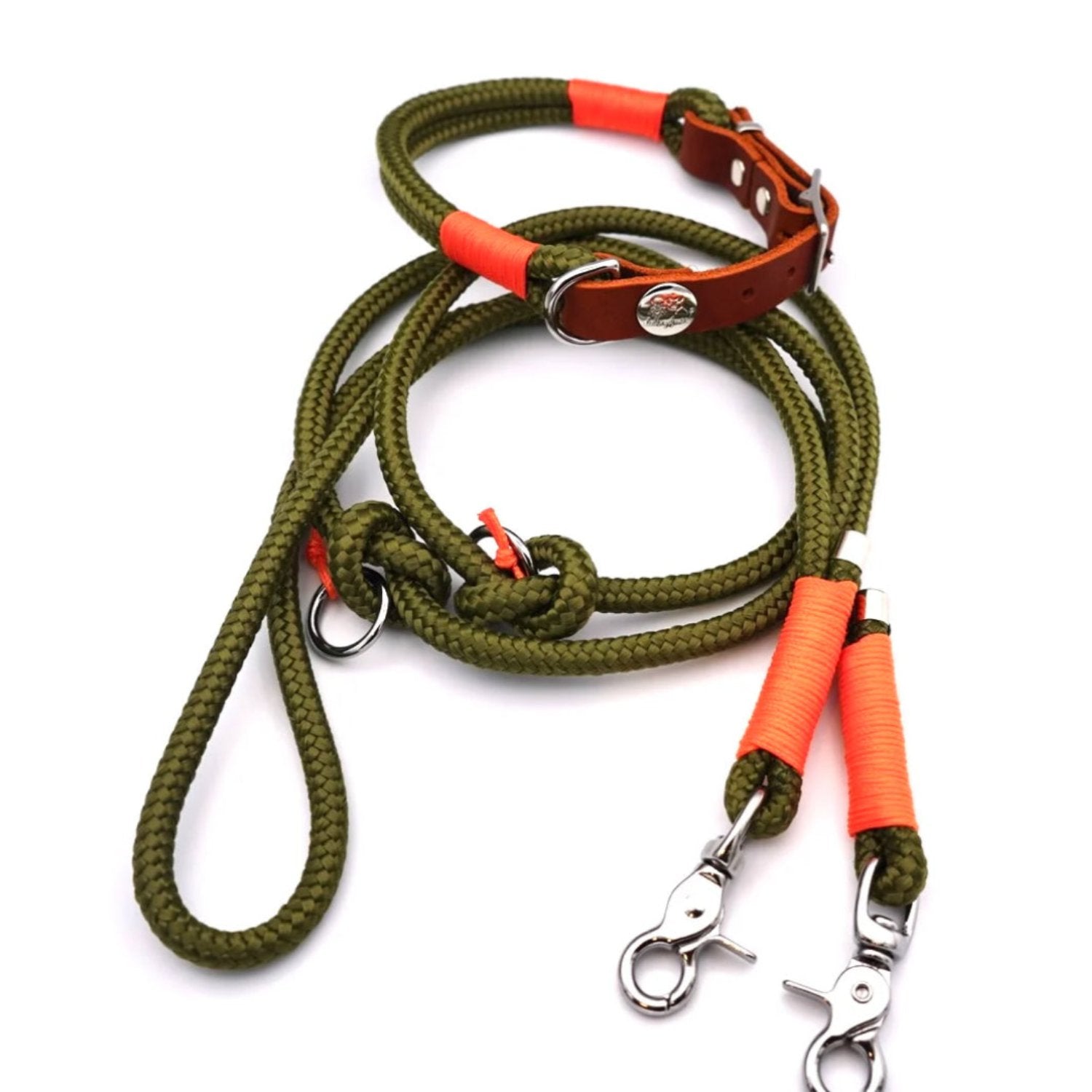 Tau-Leder-Halsband Oliv Orange