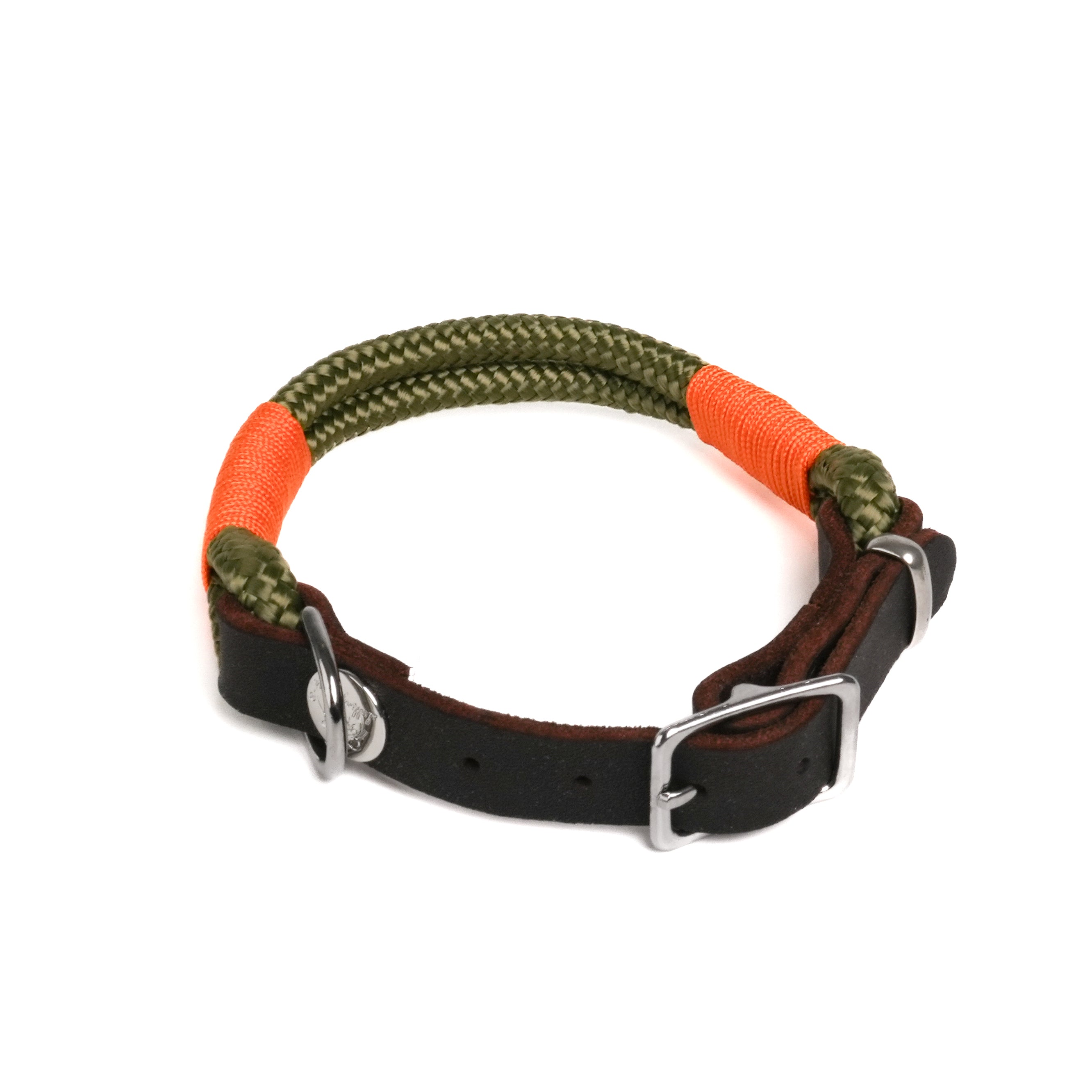 Tau-Leder-Halsband Oliv Orange